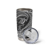 Hawaiian Turtle and Shark Tumbler Cup Kakau Tribal with Polynesian Pattern Black Color