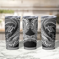 Hawaiian Turtle and Shark Tumbler Cup Kakau Tribal with Polynesian Pattern Black Color