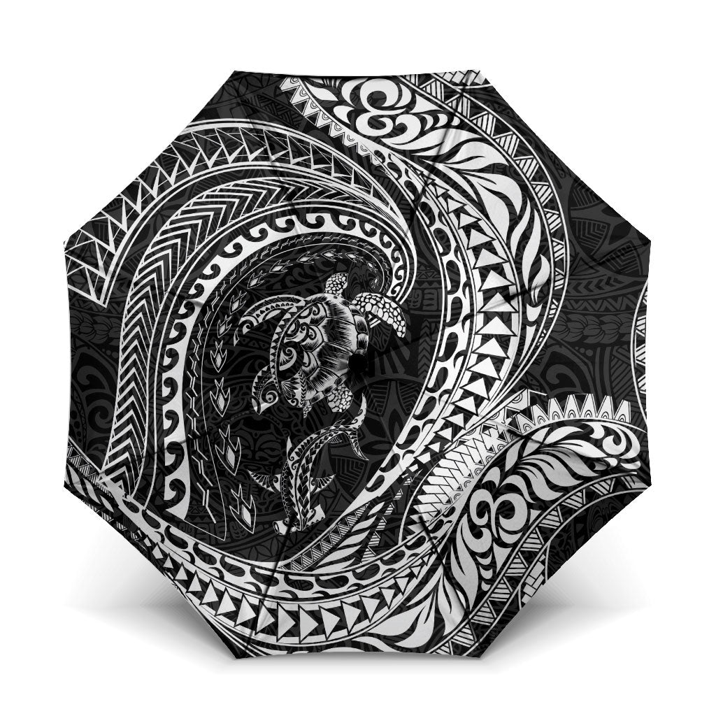 Hawaiian Turtle and Shark Umbrella Kakau Tribal with Polynesian Pattern Black Color