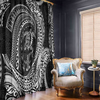 Hawaiian Turtle and Shark Window Curtain Kakau Tribal with Polynesian Pattern Black Color