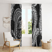 Hawaiian Turtle and Shark Window Curtain Kakau Tribal with Polynesian Pattern Black Color