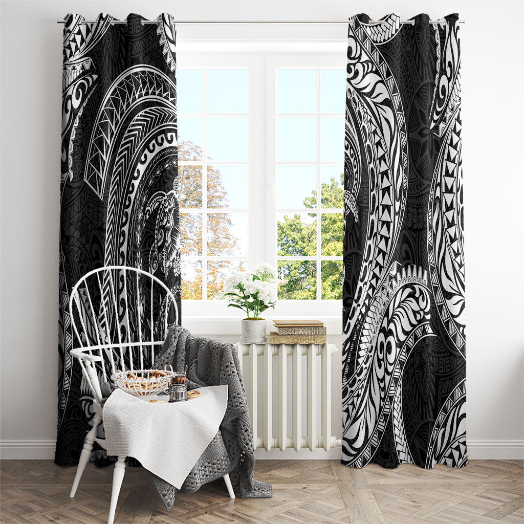 Hawaiian Turtle and Shark Window Curtain Kakau Tribal with Polynesian Pattern Black Color