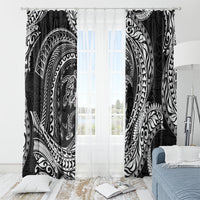 Hawaiian Turtle and Shark Window Curtain Kakau Tribal with Polynesian Pattern Black Color