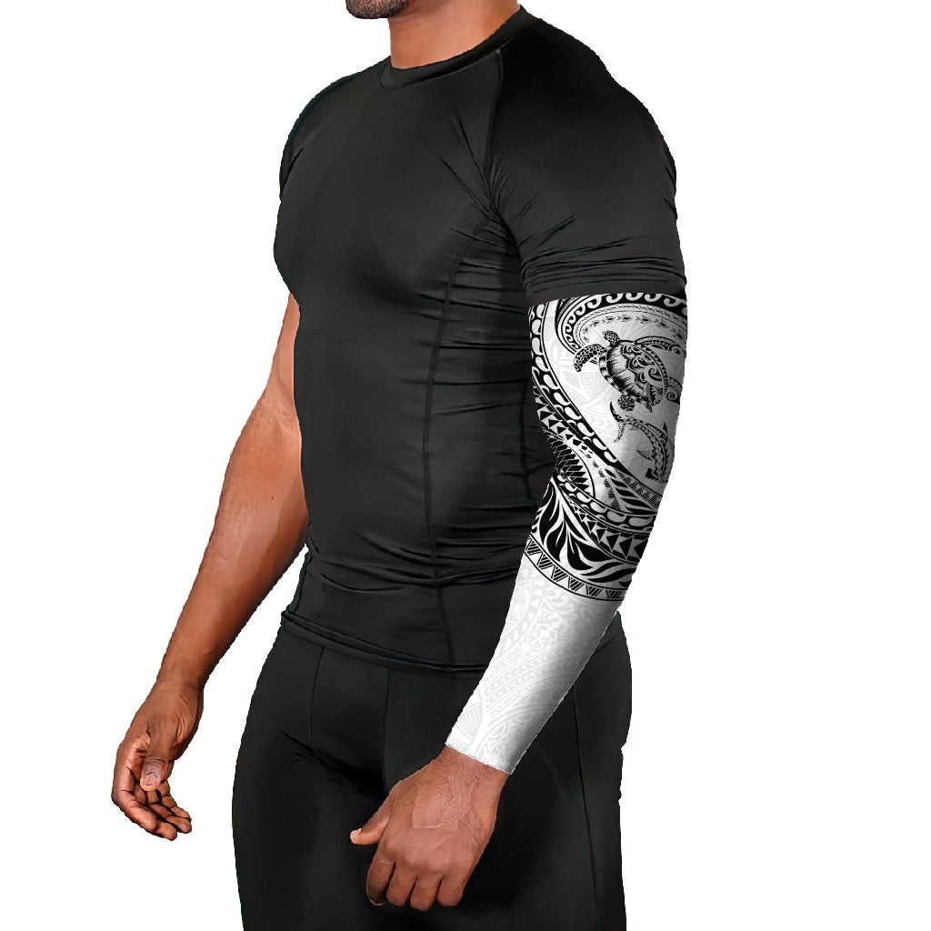 Hawaiian Turtle and Shark Arm Sleeves Kakau Tribal with Polynesian Pattern White Color