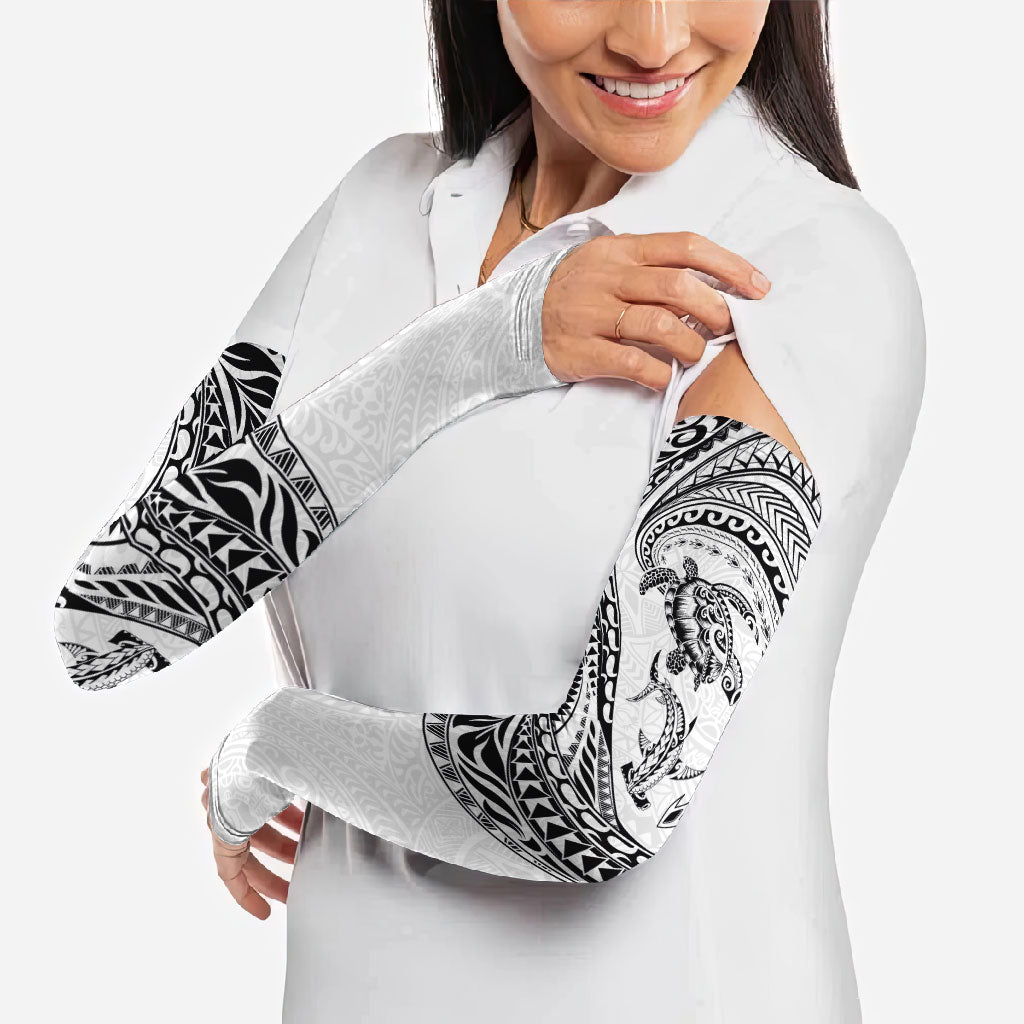 Hawaiian Turtle and Shark Arm Sleeves Kakau Tribal with Polynesian Pattern White Color