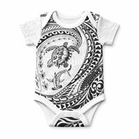 Hawaiian Turtle and Shark Baby Onesie Kakau Tribal with Polynesian Pattern White Color