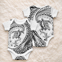 Hawaiian Turtle and Shark Baby Onesie Kakau Tribal with Polynesian Pattern White Color