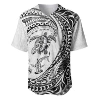 Hawaiian Turtle and Shark Baseball Jersey Kakau Tribal with Polynesian Pattern White Color