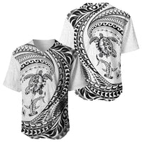 Hawaiian Turtle and Shark Baseball Jersey Kakau Tribal with Polynesian Pattern White Color