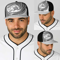 Hawaiian Turtle and Shark Baseball Net Cap Kakau Tribal with Polynesian Pattern White Color