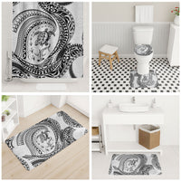 Hawaiian Turtle and Shark Bathroom Set Kakau Tribal with Polynesian Pattern White Color