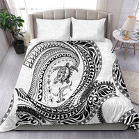 Hawaiian Turtle and Shark Bedding Set Kakau Tribal with Polynesian Pattern White Color