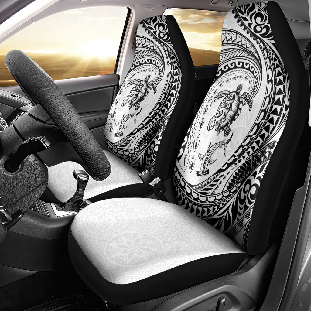 Hawaiian Turtle and Shark Car Seat Cover Kakau Tribal with Polynesian Pattern White Color