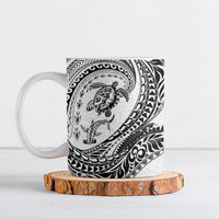 Hawaiian Turtle and Shark Ceramic Mug Kakau Tribal with Polynesian Pattern White Color