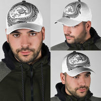 Hawaiian Turtle and Shark Classic Cap Kakau Tribal with Polynesian Pattern White Color