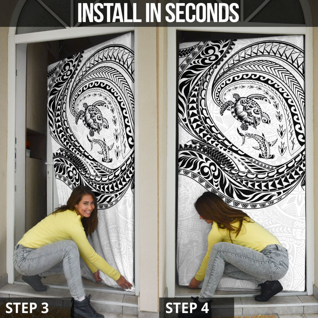 Hawaiian Turtle and Shark Door Cover Kakau Tribal with Polynesian Pattern White Color