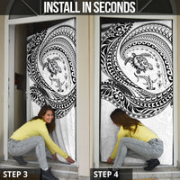 Hawaiian Turtle and Shark Door Cover Kakau Tribal with Polynesian Pattern White Color