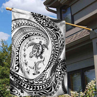 Hawaiian Turtle and Shark Garden Flag Kakau Tribal with Polynesian Pattern White Color