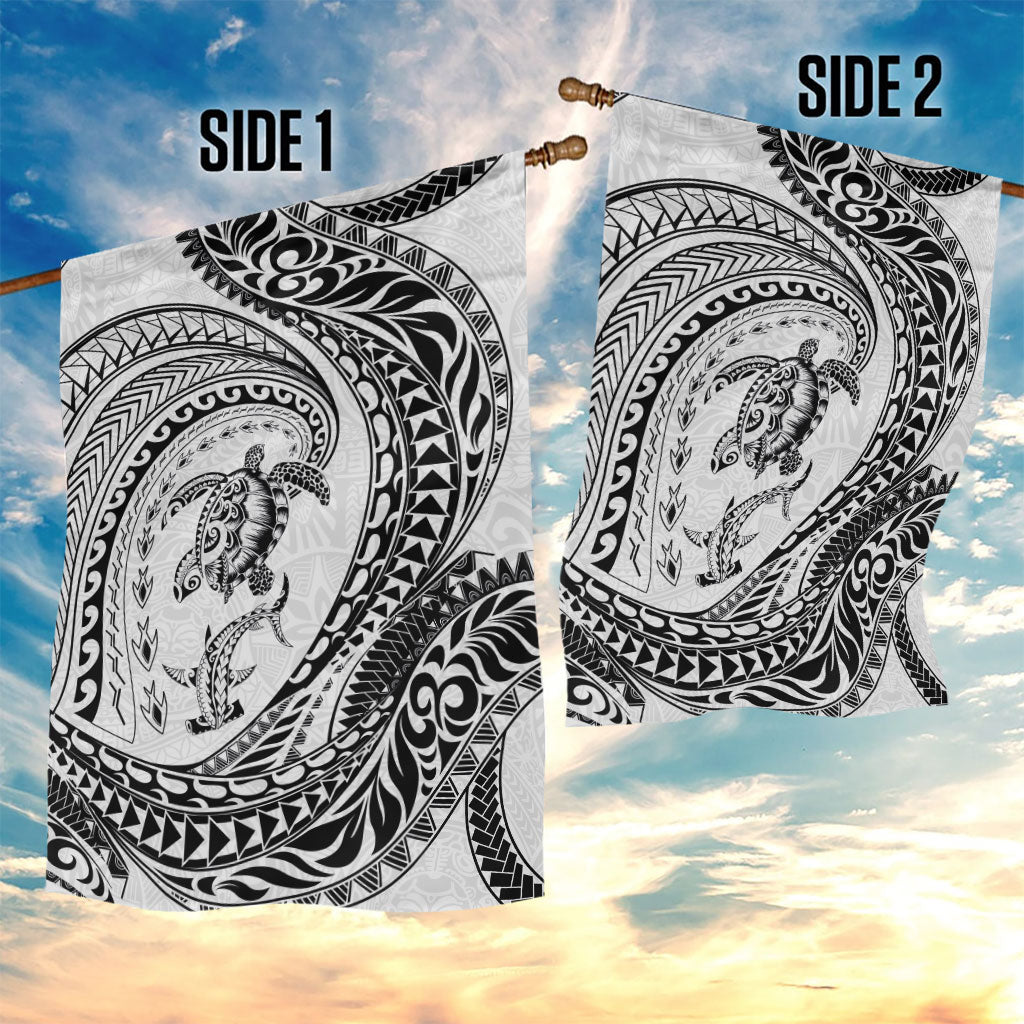 Hawaiian Turtle and Shark Garden Flag Kakau Tribal with Polynesian Pattern White Color