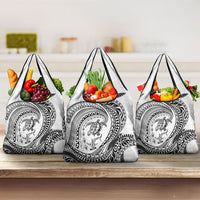 Hawaiian Turtle and Shark Grocery Bag Kakau Tribal with Polynesian Pattern White Color