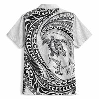Hawaiian Turtle and Shark Hawaiian Shirt Kakau Tribal with Polynesian Pattern White Color