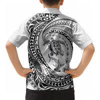 Hawaiian Turtle and Shark Hawaiian Shirt Kakau Tribal with Polynesian Pattern White Color