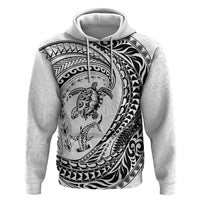 Hawaiian Turtle and Shark Hoodie Kakau Tribal with Polynesian Pattern White Color