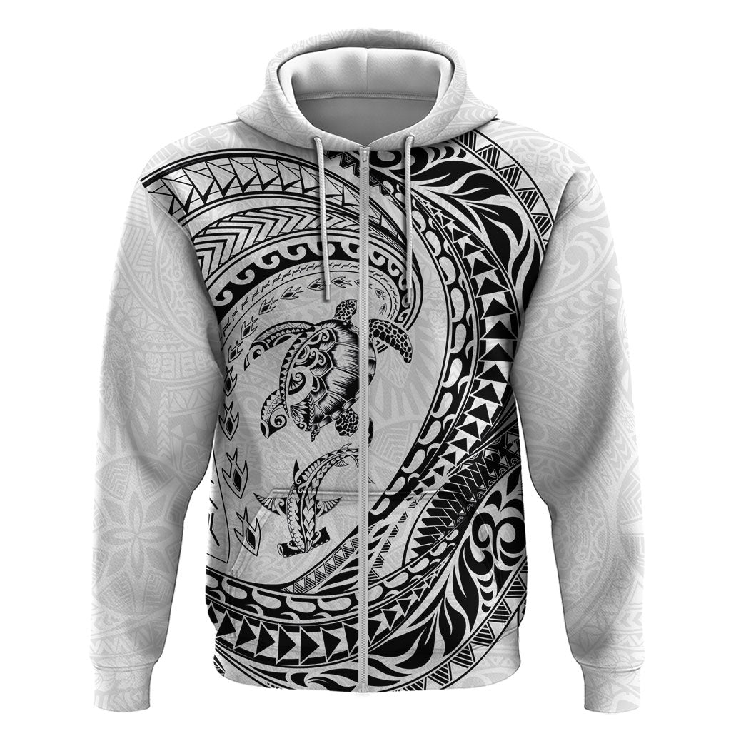 Hawaiian Turtle and Shark Hoodie Kakau Tribal with Polynesian Pattern White Color
