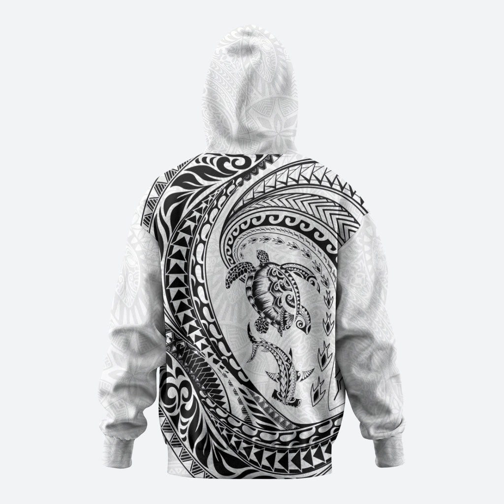 Hawaiian Turtle and Shark Hoodie Kakau Tribal with Polynesian Pattern White Color