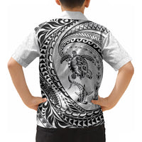 Hawaiian Turtle and Shark Kid Hawaiian Shirt Kakau Tribal with Polynesian Pattern White Color
