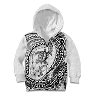Hawaiian Turtle and Shark Kid Hoodie Kakau Tribal with Polynesian Pattern White Color