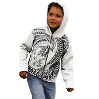 Hawaiian Turtle and Shark Kid Hoodie Kakau Tribal with Polynesian Pattern White Color