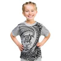 Hawaiian Turtle and Shark Kid T Shirt Kakau Tribal with Polynesian Pattern White Color