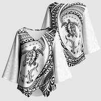 Hawaiian Turtle and Shark Kimono Sleeve Blouse Kakau Tribal with Polynesian Pattern White Color