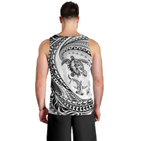 Hawaiian Turtle and Shark Men Tank Top Kakau Tribal with Polynesian Pattern White Color
