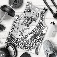 Hawaiian Turtle and Shark Men Tank Top Kakau Tribal with Polynesian Pattern White Color