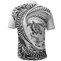 Hawaiian Turtle and Shark Polo Shirt Kakau Tribal with Polynesian Pattern White Color