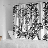 Hawaiian Turtle and Shark Shower Curtain Kakau Tribal with Polynesian Pattern White Color