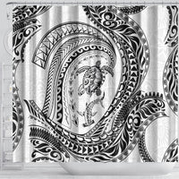Hawaiian Turtle and Shark Shower Curtain Kakau Tribal with Polynesian Pattern White Color
