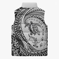 Hawaiian Turtle and Shark Sleeveless Puffer Jacket Kakau Tribal with Polynesian Pattern White Color