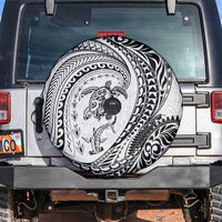 Hawaiian Turtle and Shark Spare Tire Cover Kakau Tribal with Polynesian Pattern White Color