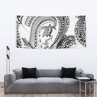 Hawaiian Turtle and Shark Tapestry Kakau Tribal with Polynesian Pattern White Color