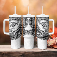 Hawaiian Turtle and Shark Tumbler With Handle Kakau Tribal with Polynesian Pattern White Color