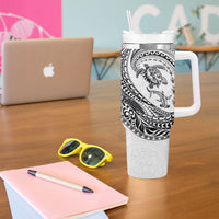 Hawaiian Turtle and Shark Tumbler With Handle Kakau Tribal with Polynesian Pattern White Color
