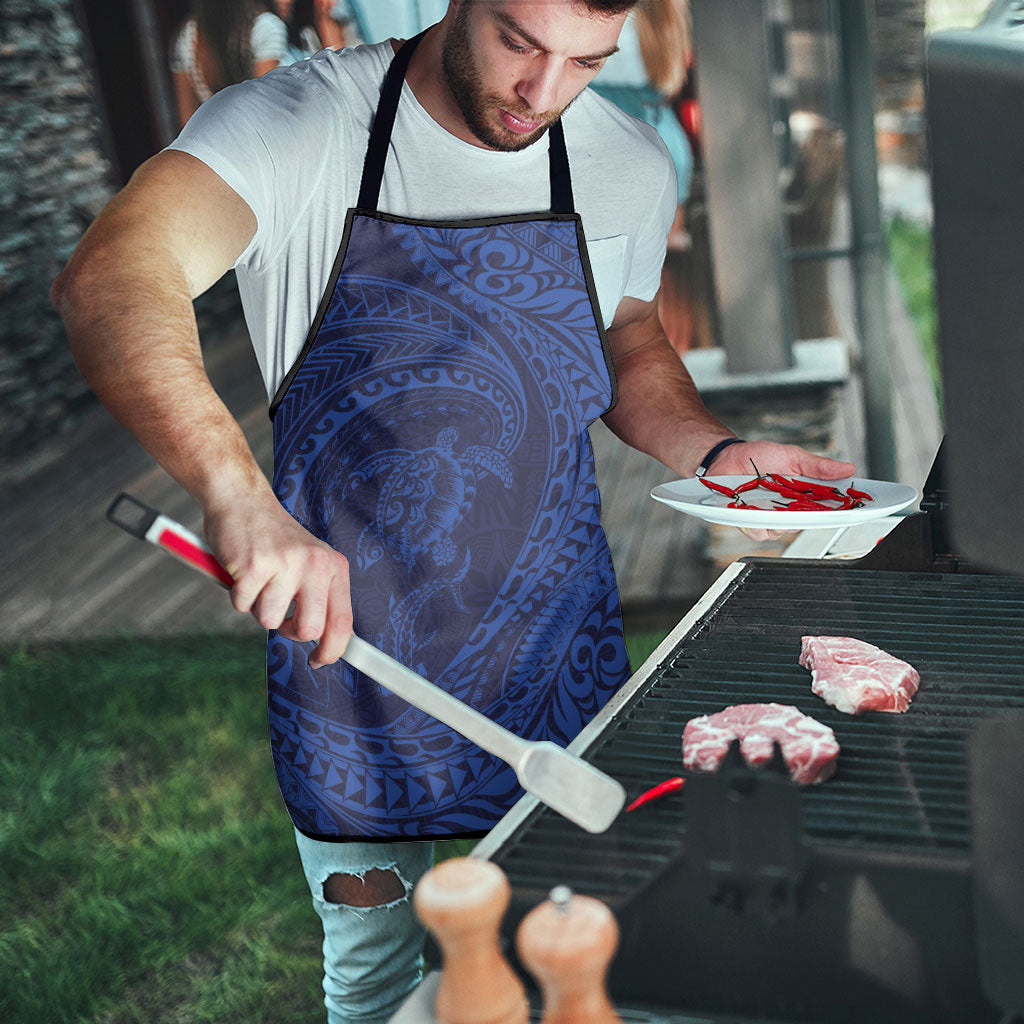 Hawaiian Turtle and Shark Apron Kakau Tribal with Polynesian Pattern Blue Color