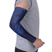 Hawaiian Turtle and Shark Arm Sleeves Kakau Tribal with Polynesian Pattern Blue Color