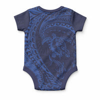 Hawaiian Turtle and Shark Baby Onesie Kakau Tribal with Polynesian Pattern Blue Color