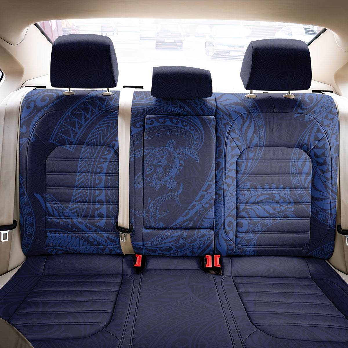 Hawaiian Turtle and Shark Back Car Seat Cover Kakau Tribal with Polynesian Pattern Blue Color