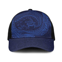 Hawaiian Turtle and Shark Baseball Net Cap Kakau Tribal with Polynesian Pattern Blue Color