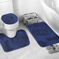 Hawaiian Turtle and Shark Bathroom Set Kakau Tribal with Polynesian Pattern Blue Color